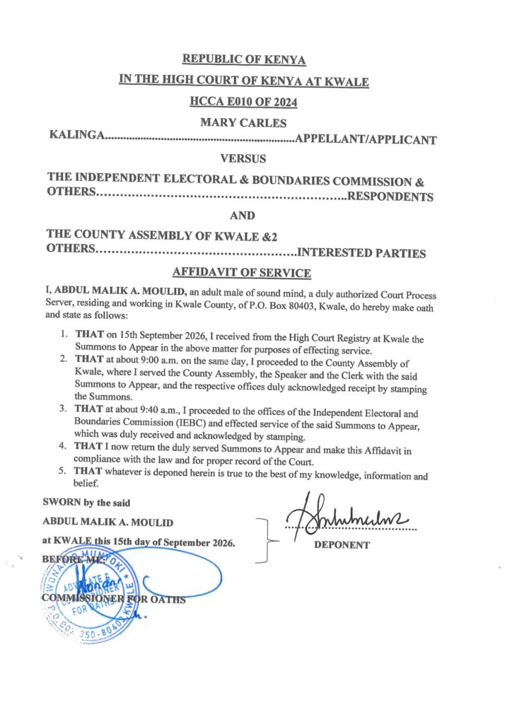 Blow to embattled Kwale nominated MCAs as High court order IEBC to gazette new nominated MCAs by 25 September 2026.